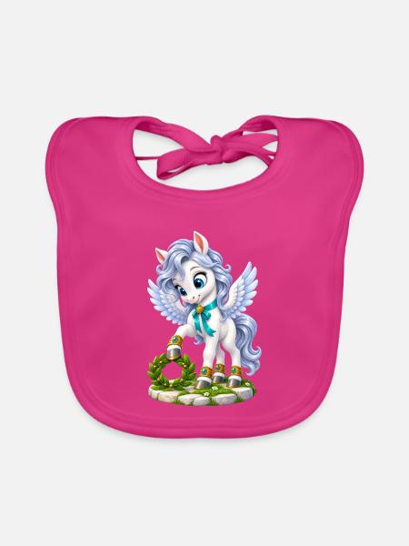 Flügelpony Blumenkranz - Baby Bio-Lätzchen - Fuchsia
