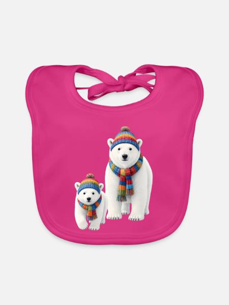 Regenbogenbär mit Schal - Baby Bio-Lätzchen - Fuchsia