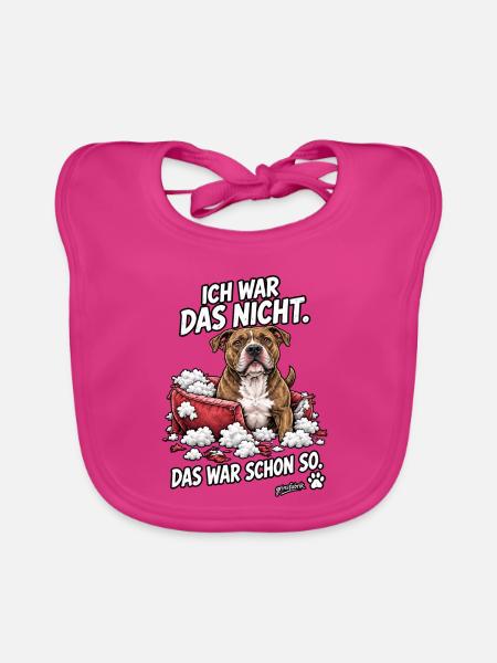 Hund im Kissenchaos - Baby Bio-Lätzchen - Fuchsia - Vorne