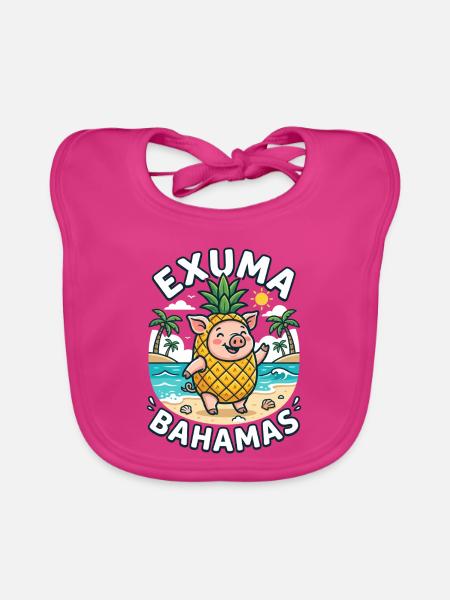 Exuma Bahamas Ananas Schwein - Baby Bio-Lätzchen - Fuchsia - Vorne
