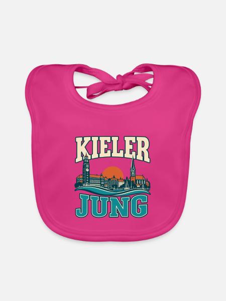 Kieler Jung - Maritime Skyline von Kiel - Baby Bio-Lätzchen - Fuchsia - Vorne