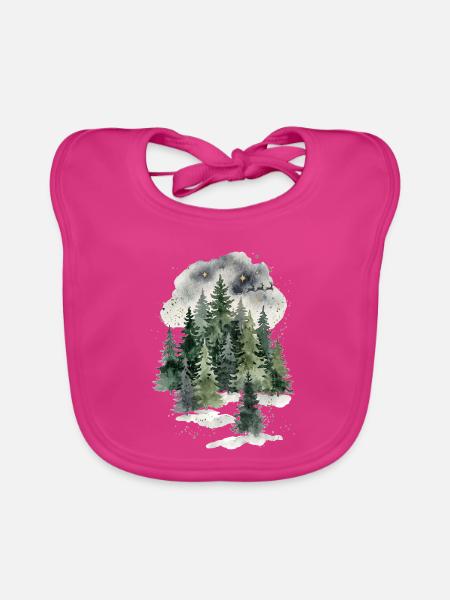 Nachtwald Winterwald Aquarell - Baby Bio-Lätzchen - Fuchsia