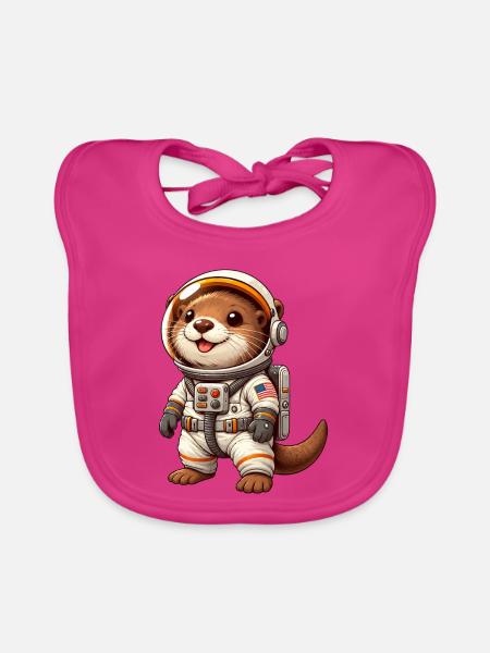 Otter Astronaut im Weltraum Cartoon - Baby Bio-Lätzchen - Fuchsia - Vorne