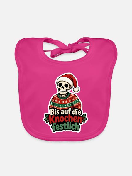 Bis auf die Knochen festlich Skelett Weihnachten - Baby Bio-Lätzchen - Fuchsia - Vorne