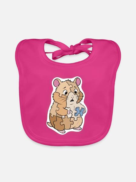 Puzzlehamster mit Rätselstück - Baby Bio-Lätzchen - Fuchsia
