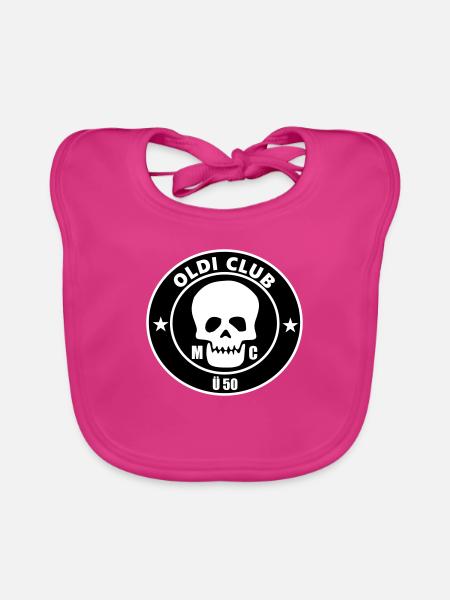 funny sayings, cool, skull, over 50 - Organic Baby Bibs - fuchsia - Front
