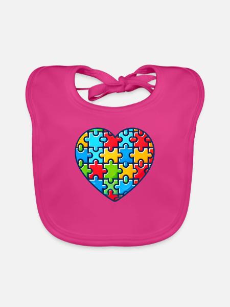 Autisme Cœur Journée de sensibilisation à l’autisme - Bavoir bio Bébé - fuchsia - Devant