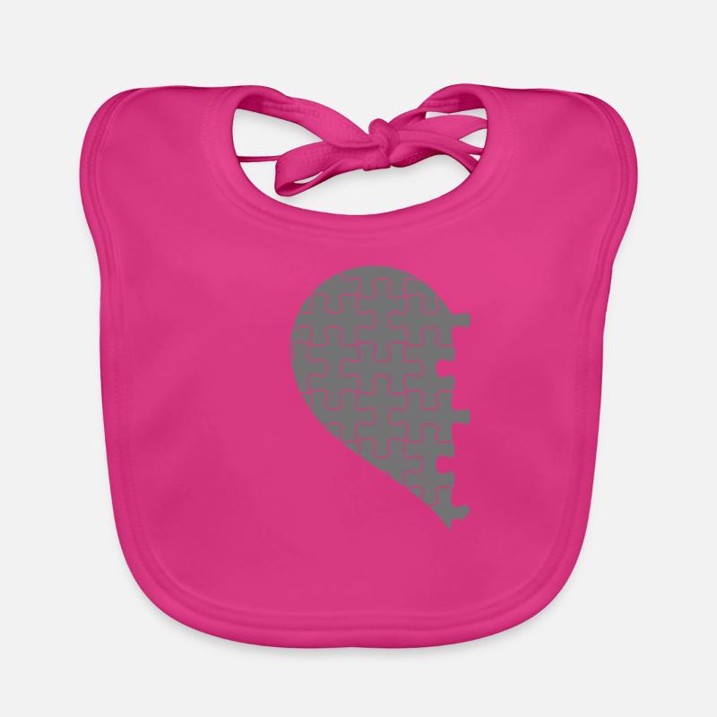 Couples assortis demi coeur Saint Valentin gris 2 - Bavoir bio Bébé - fuchsia