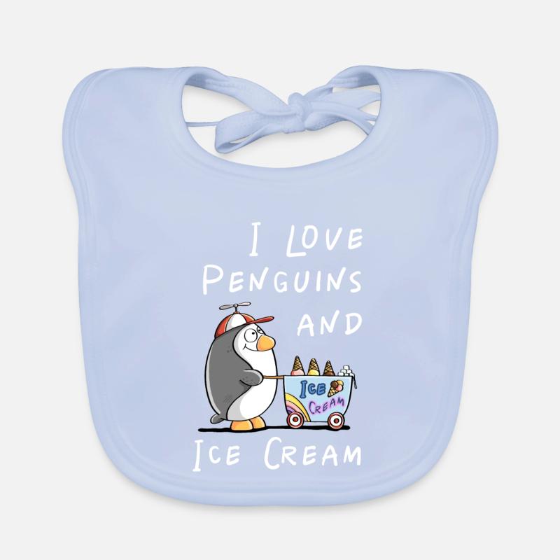 I Love Penguins and Eiscreme - Pinguin Eis Comic Baby Bio-Lätzchen