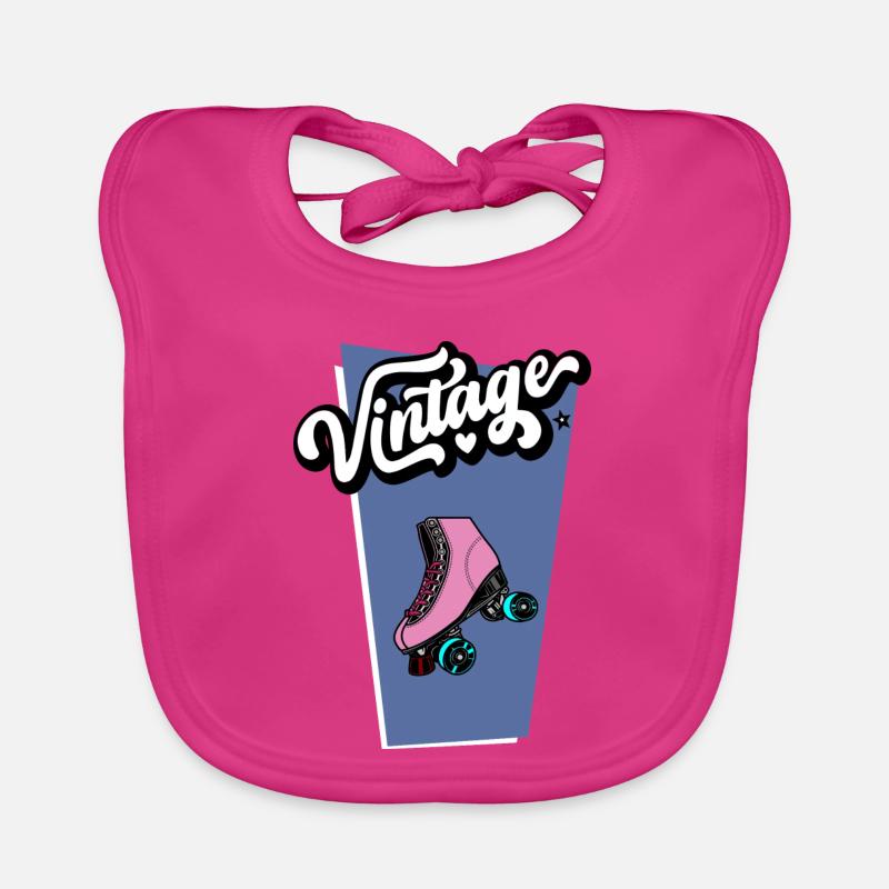 Vintage Rollschuh - Baby Bio-Lätzchen - Fuchsia