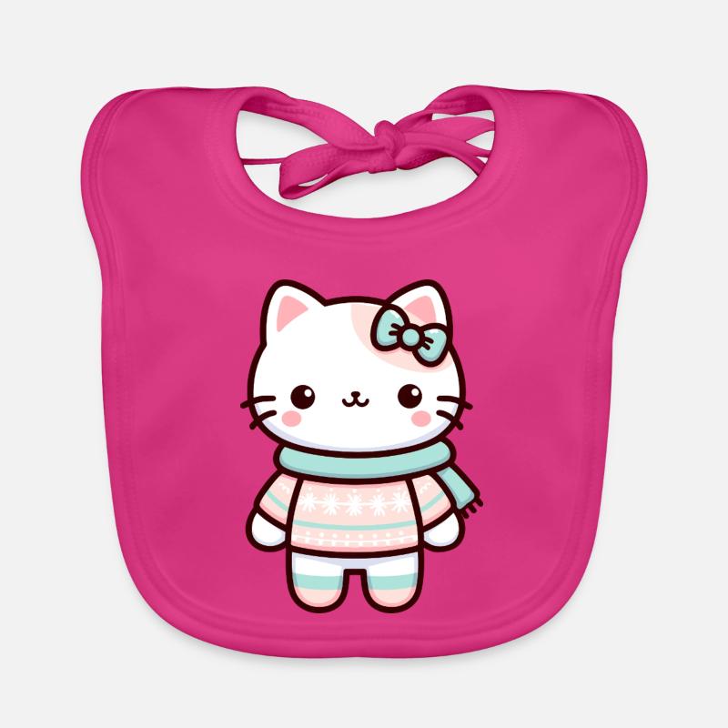 Cute Winter Cat Illustration Organic Baby Bibs