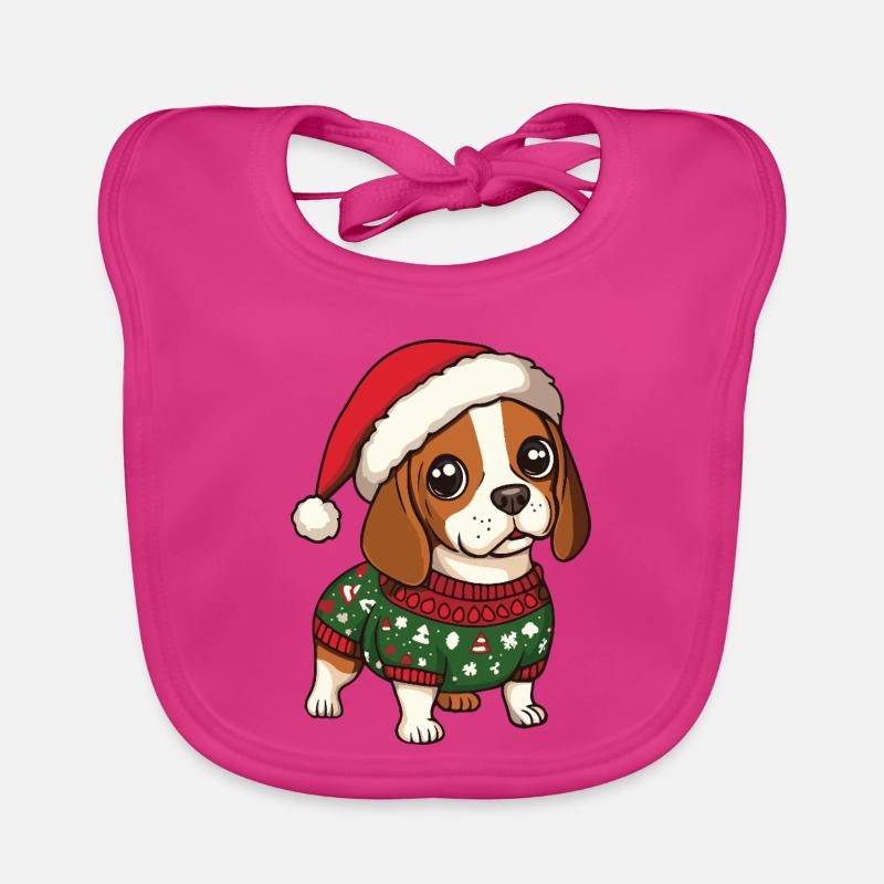 Beagle Chien Noël - Bavoir bio Bébé - fuchsia
