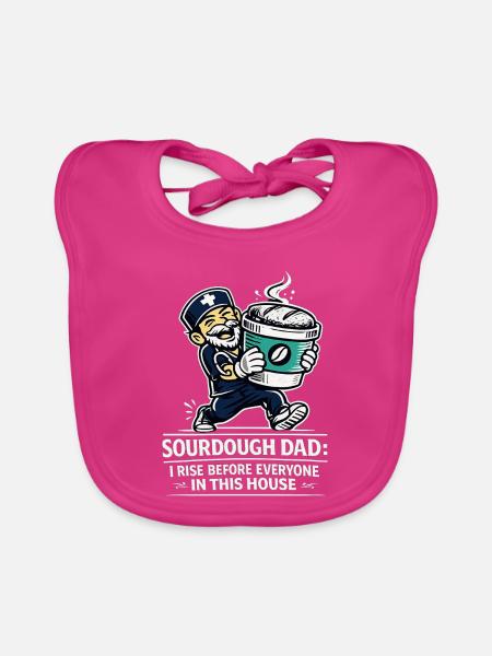 Sourdough Dad Geht Immer Als Erster Auf - Baby Bio-Lätzchen - Fuchsia - Vorne
