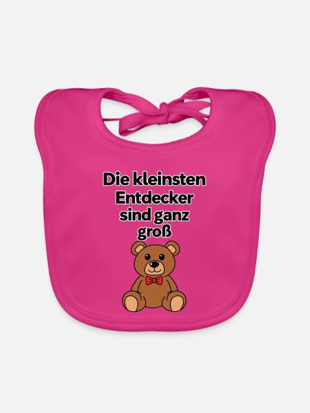 Kleinstentdecker Bär mit roter Fliege - Baby Bio-Lätzchen - Fuchsia