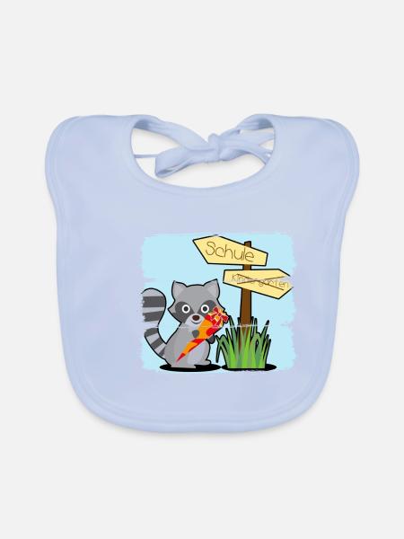 Sac de bonbons de raton laveur d'inscription scolaire - Bavoir bio Bébé - bleu ciel - Devant