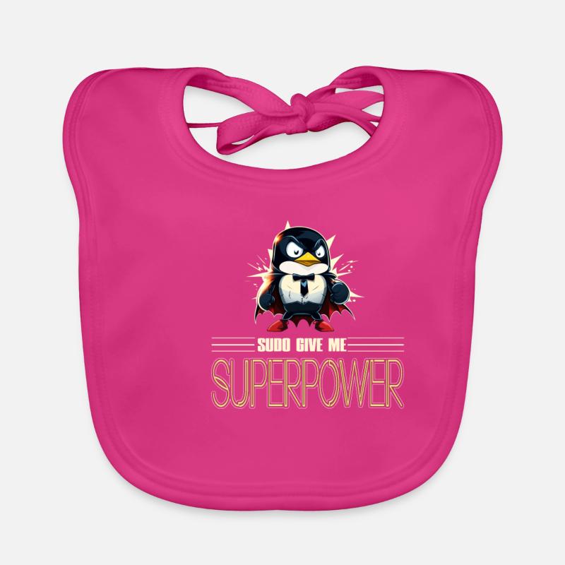 Linux Tux with Sudo Superpower Super-Penguin - Baby Bio-Lätzchen - Fuchsia