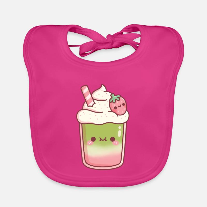Cute Iced Matcha Strawberry Latte Organic Baby Bibs