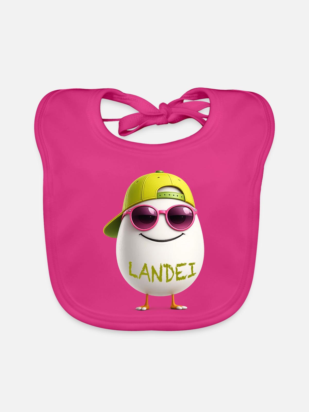 Landei mit Neon Sonnenbrille - Baby Bio-Lätzchen - Fuchsia - Vorne
