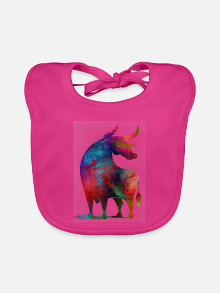 Bunter Stier - Baby Bio-Lätzchen - Fuchsia - Vorne