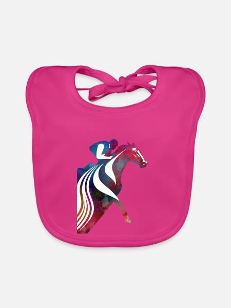 Buntes Pferd mit Reiter - Baby Bio-Lätzchen - Fuchsia