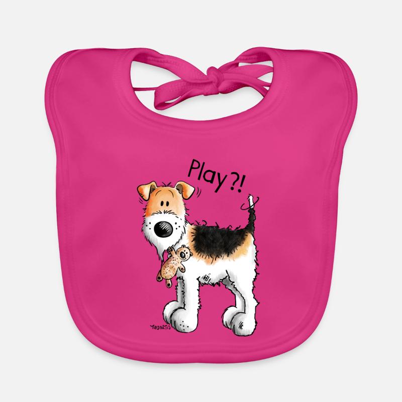 Foxterrier Play - Spielen - Hund - Freunde - Comic Baby Bio-Lätzchen