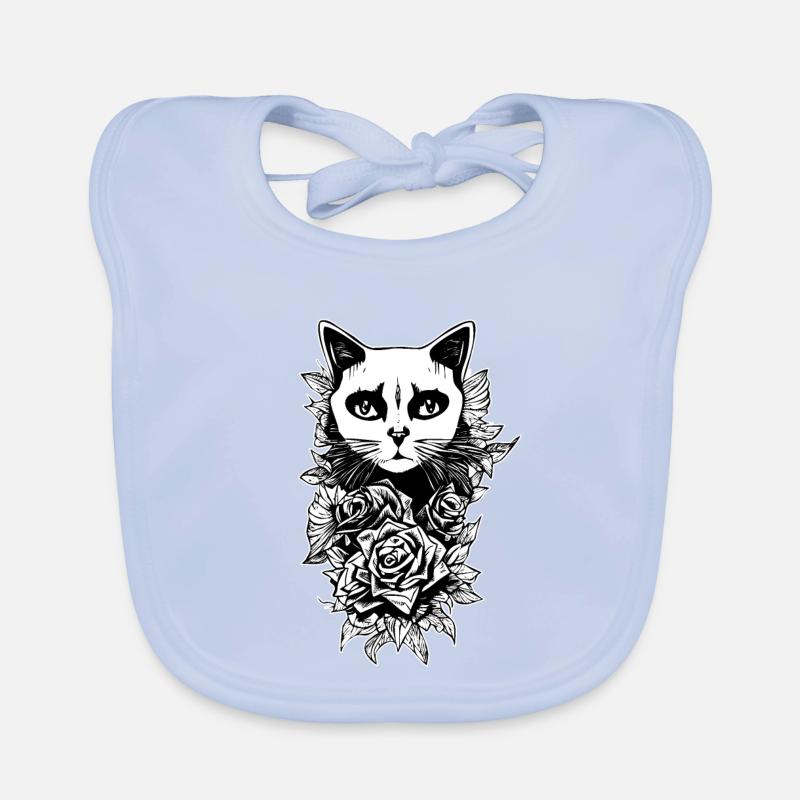 Gothic Drawing | Flowers and cat Organic Baby Bibs