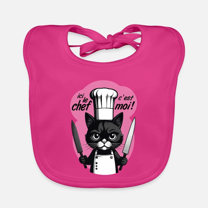 ici le chef c'est moi ! humour chat chef cuisine Bavoir bio Bébé