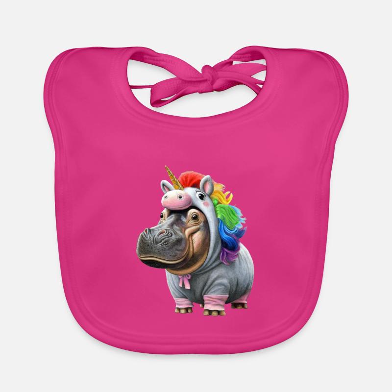 Nilpferd Einhorn - Baby Bio-Lätzchen - Fuchsia