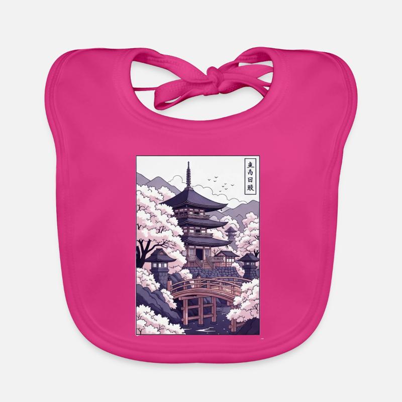 Pagode Traditionnel au Japon Rose Sakura - Bavoir bio Bébé - fuchsia