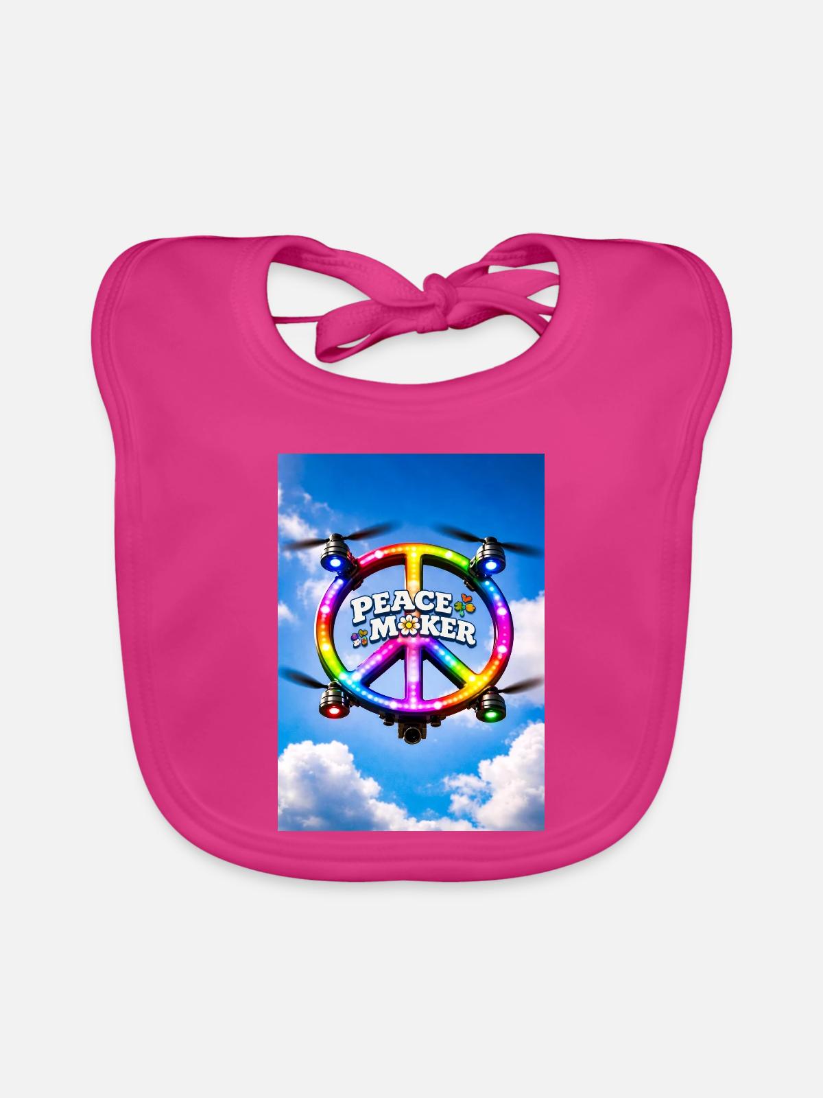 Friedensstifter Regenbogen-LED-Ring - Baby Bio-Lätzchen - Fuchsia - Vorne