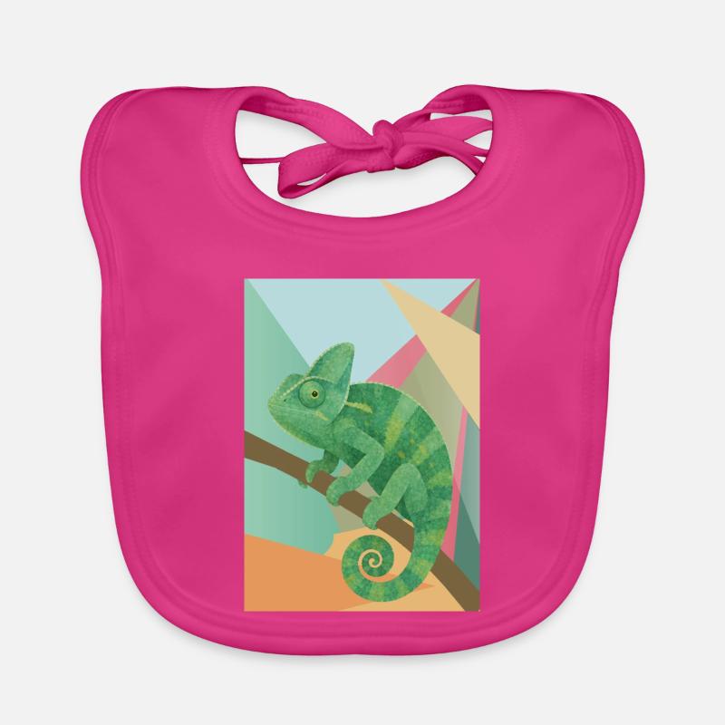 Green Chameleon Geometry Style Organic Baby Bibs
