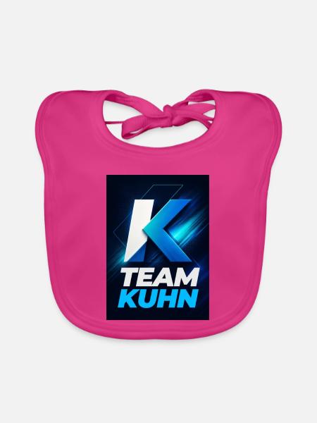 Kuhn Team Neon Blau Namensschild Namen Nachname - Baby Bio-Lätzchen - Fuchsia - Vorne