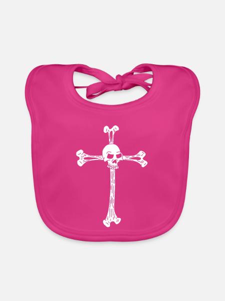 Kreuz und Totenkopf (Weiß) - Baby Bio-Lätzchen - Fuchsia - Vorne
