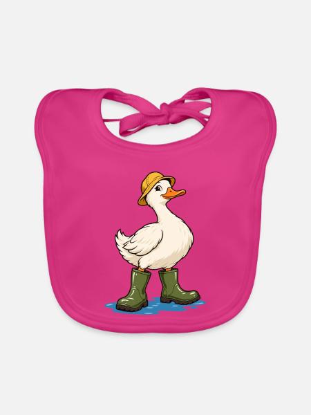 Ente mit Gummistiefeln - Baby Bio-Lätzchen - Fuchsia