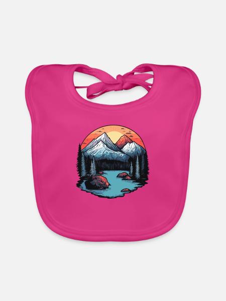 Montagnes Paysage extérieur - Bavoir bio Bébé - fuchsia - Devant
