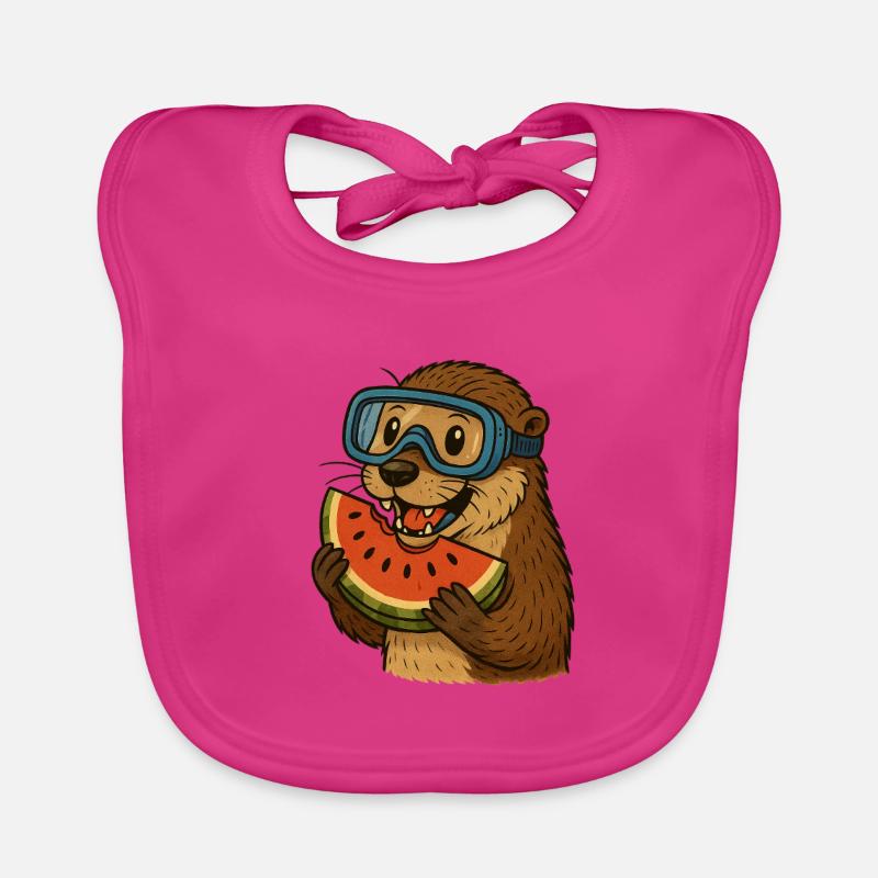 Loutre à la pastèque - Bavoir bio Bébé - fuchsia