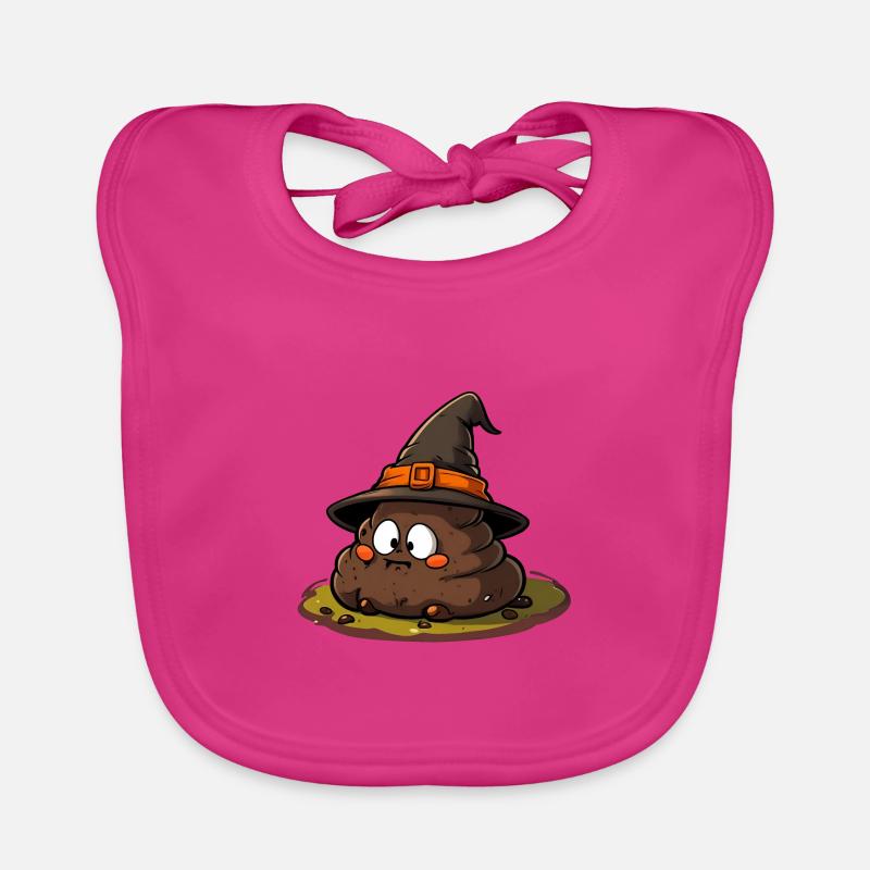 Drôle de tas de caca d’Halloween avec chapeau de sorcière. Bavoir bio Bébé