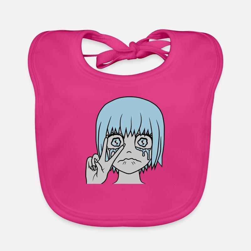 Victory hand sign crying girl Organic Baby Bibs