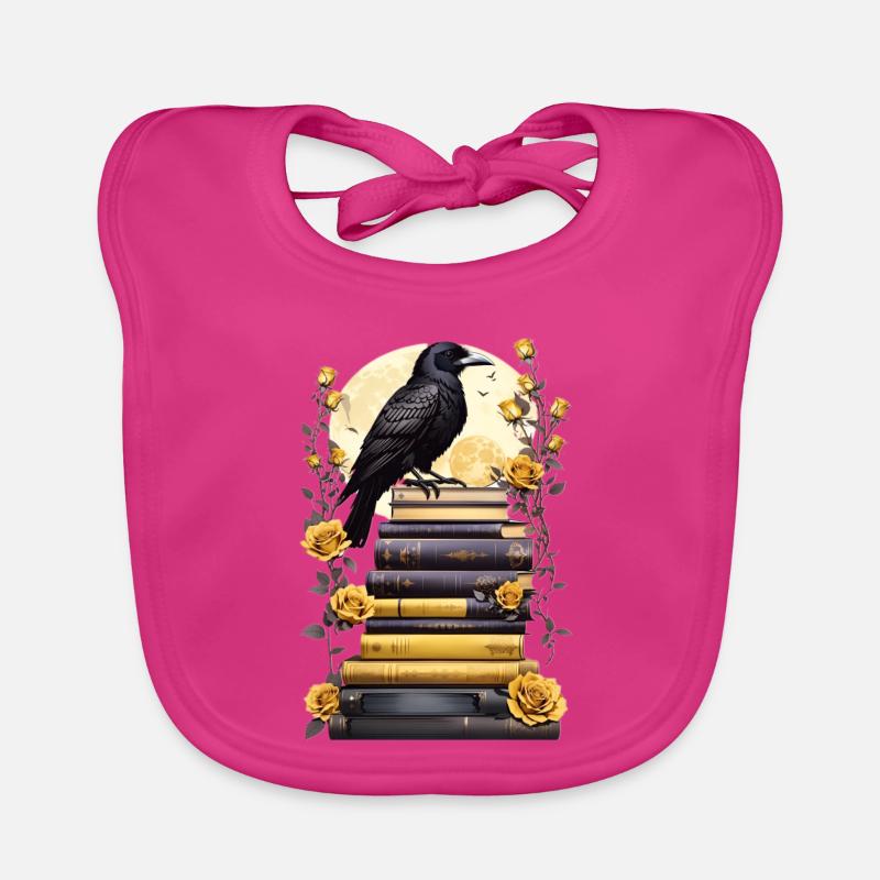 Stack of books with raven Organic Baby Bibs