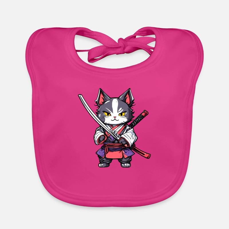 Samurai-Katze #20 - Baby Bio-Lätzchen - Fuchsia