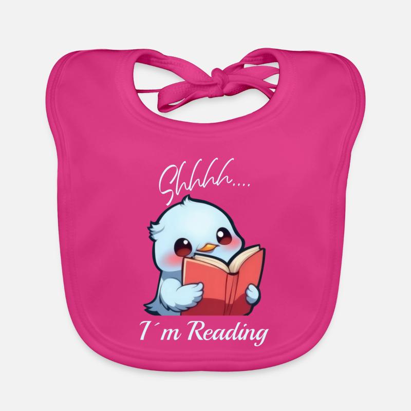 Vogel mit Buch - Baby Bio-Lätzchen - Fuchsia
