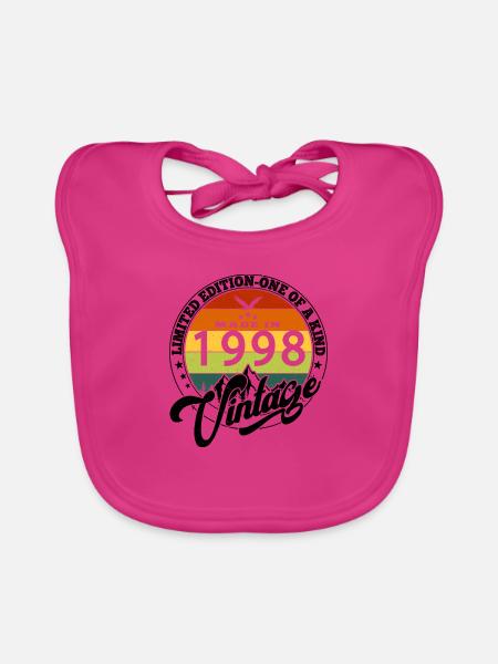 1998 Geburtstag Geboren im Jahrgang 1998 Retro. Editio - Baby Bio-Lätzchen - Fuchsia - Vorne