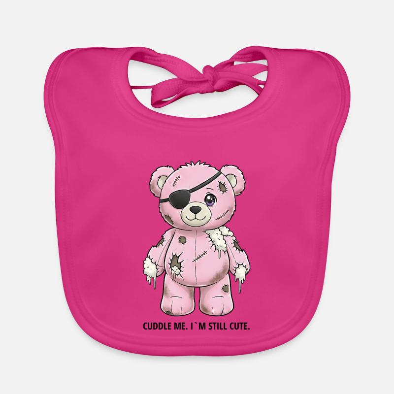Ours en peluche rose patchwork avec cache-œil Bavoir bio Bébé