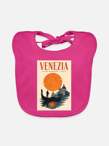 Erleben Sie Venetien in Italien und romantische Kanäle - Baby Bio-Lätzchen - Fuchsia - Vorne