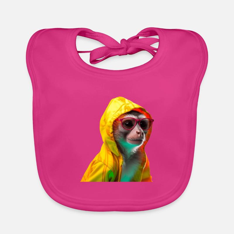 Singe écureuil avec lunettes de soleil Singes cool colorés Bavoir bio Bébé