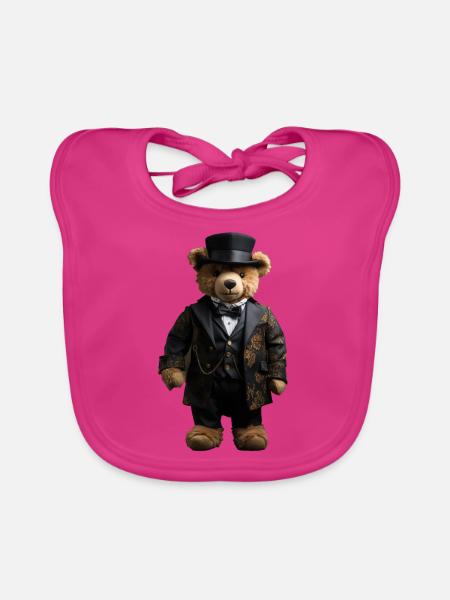 Clothes make the man, even with bears - Organic Baby Bibs - fuchsia - Front