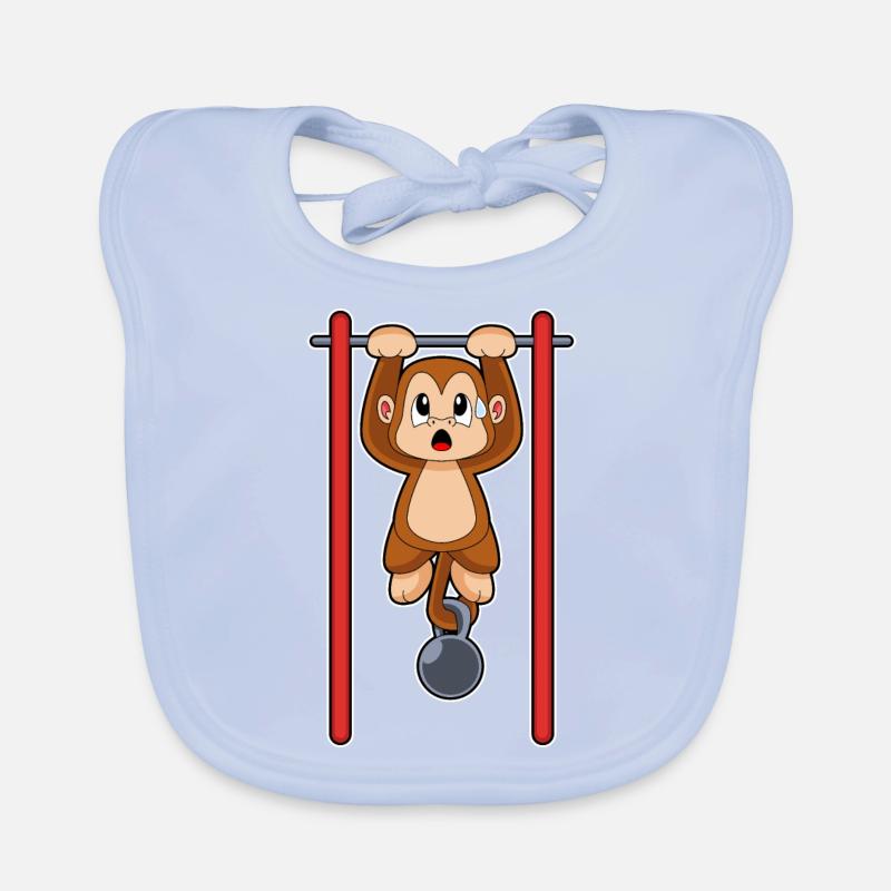 Monkey Bodybuilder Pull-Up Fitness Organic Baby Bibs