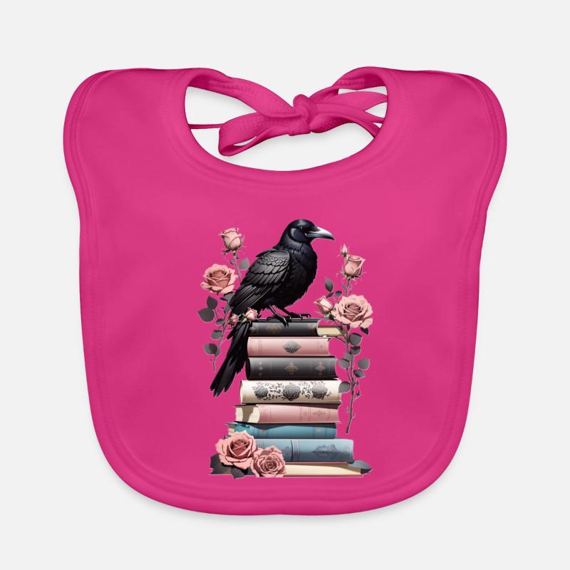Stack of books with raven Organic Baby Bibs