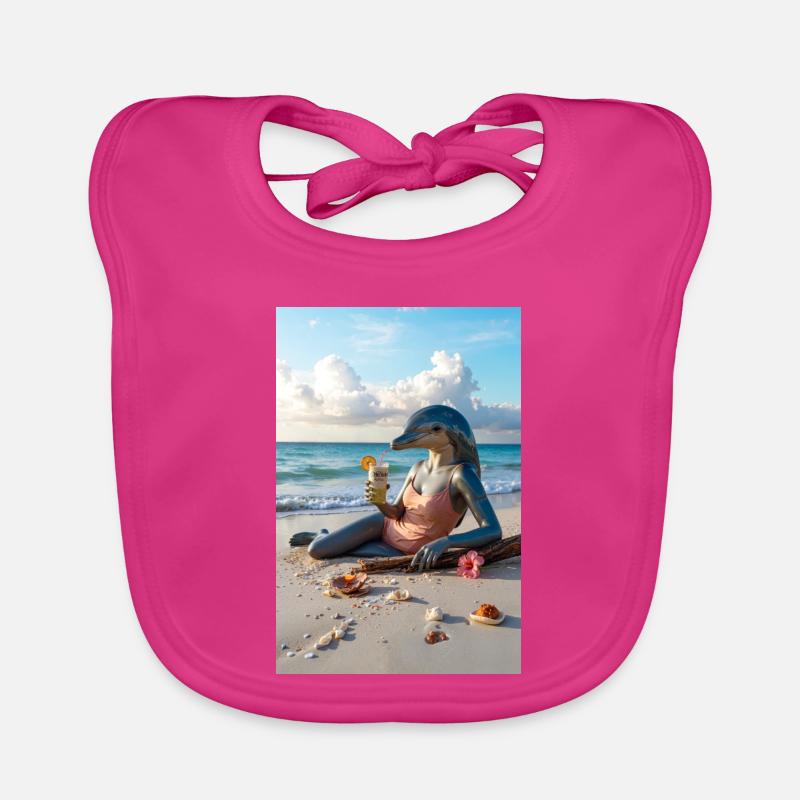 Humanoid Dolphin on the Beach Organic Baby Bibs