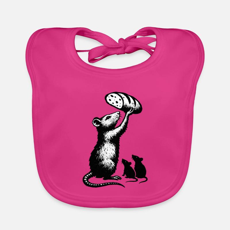 Rat soulevant une miche de pain – illustration graphique Bavoir bio Bébé